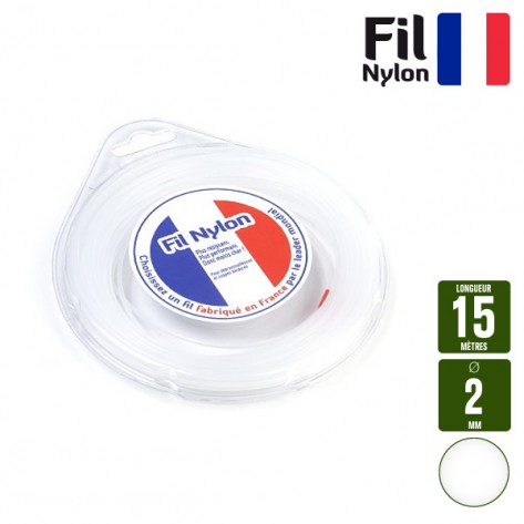 Fil d&eacute;broussailleuse Rond Nylon blanc. 2 mm x 15 m. Coque