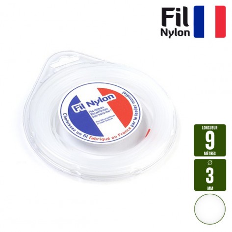 Fil d&eacute;broussailleuse Rond Nylon blanc. 3 mm x 9 m. Coque