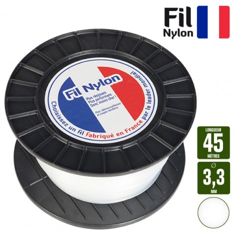 Fil d&eacute;broussailleuse Rond Nylon blanc. 3,3 mm x 45 m. Bobine