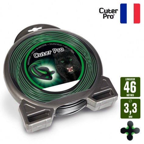 Fil d&eacute;broussailleuse H&eacute;licoidal Cuter' Pro noir/vert. 3,3 mm x 46 m. Coque