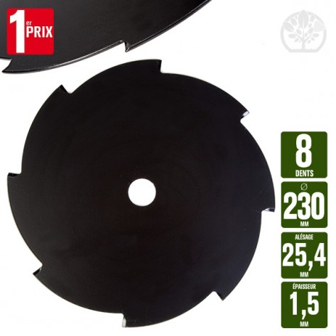 Lame disque d&eacute;broussailleuse 8 dents. &Oslash; 230 mm. Al 25,4 mm. Ep 1,5 mm