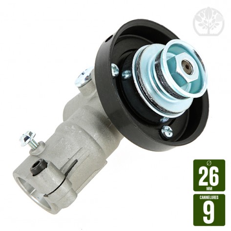 Renvoi d'angle entrainement. 9 cannelures. Pour tube &Oslash; 26 mm