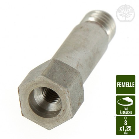 Adaptateur t&ecirc;te pour coupe bordure. Femelle &Oslash;8x1,25. Pas &agrave; gauche