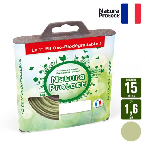 Fil oxo-biodégradable rond Natura Protect beige/vert 1,6 mm x 15 m. Coque
