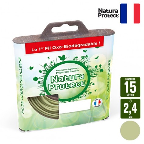 Fil oxo-biodégradable rond Natura Protect beige/vert 2,4 mm x 15 m. Coque