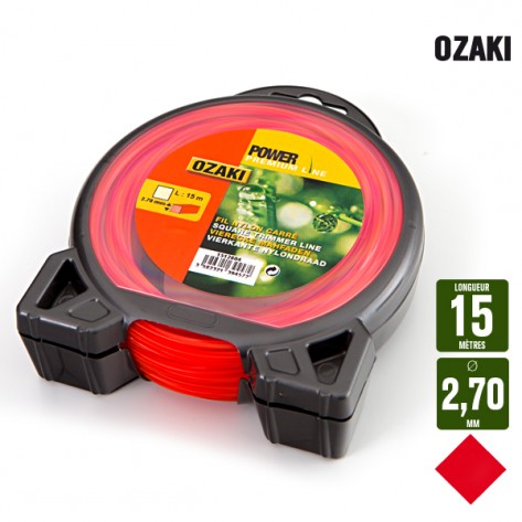 Fil d&eacute;broussailleuse carr&eacute; Ozaki rouge. 2,7 mm x 15 m. Coque