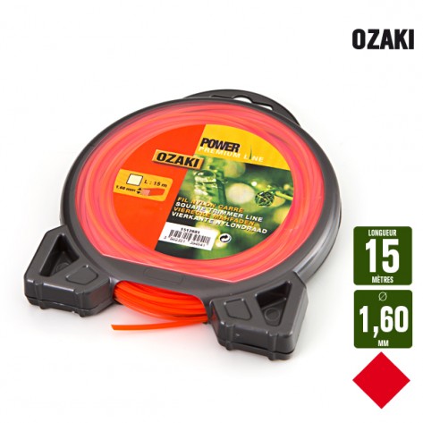Fil d&eacute;broussailleuse carr&eacute; Ozaki rouge. 1,6 mm x 15 m. Coque