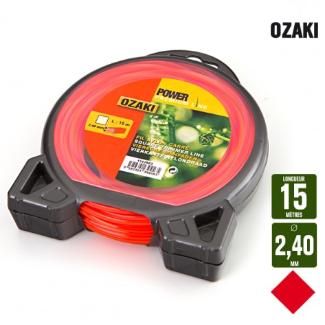 Fil débroussailleuse carré Ozaki rouge. 2,4 mm x 15 m. Coque