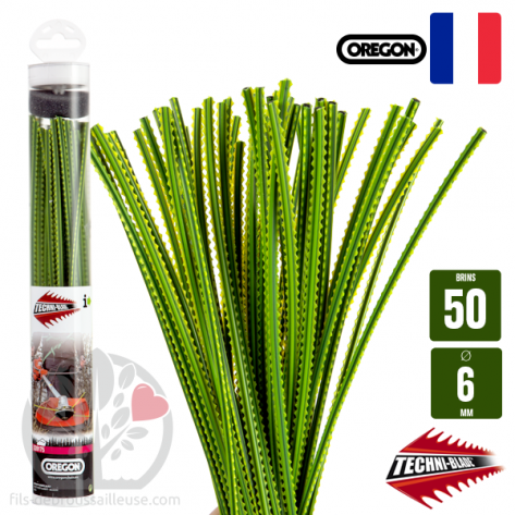 Fil d&eacute;broussailleuse Or&eacute;gon Techni blade Jaune-vert 50 brins 6mm x 26cm. Tube