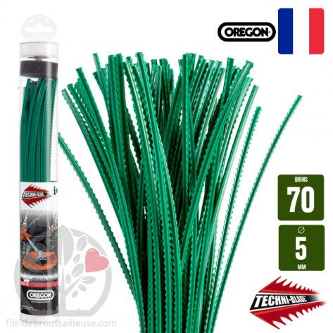 Fil d&eacute;broussailleuse Or&eacute;gon Techni Blade  Bleu-Vert 70 brins 5mm x 26cm. Tube