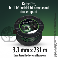 Fil débroussailleuse Hélicoidal Cuter' Pro noir/vert. 3,3 mm x 231 m. Bobine