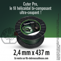 Fil débroussailleuse Hélicoidal Cuter' Pro noir/vert. 2,4 mm x 437 m. Bobine