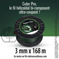 Fil débroussailleuse Hélicoidal Cuter' Pro noir/vert. 3 mm x 168 m. Bobine