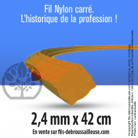 Fil débroussailleuse carré Nylon 75 brins orange. 2,4 mm x 42 cm.