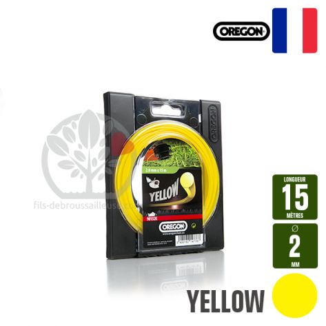 Fil d&eacute;broussailleuse Or&eacute;gon Rond Yellow jaune. 2 mm x 15 m. Coque