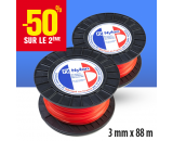 2 bobines fil d&eacute;broussailleuse carr&eacute; Nylon orange. 3 mm x 88 m.