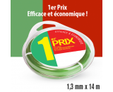 Fil d&eacute;broussailleuse rond 1er Prix vert. 1,3 mm x 14 m. Coque.
