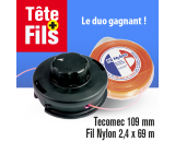 T&ecirc;te d&eacute;broussailleuse 109 mm + Fil nylon carr&eacute; 2,4 x 69 m