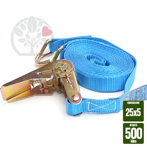 Sangle &agrave; cliquet. 25 mm x 5 m. Jusqu'&agrave; 500 kg