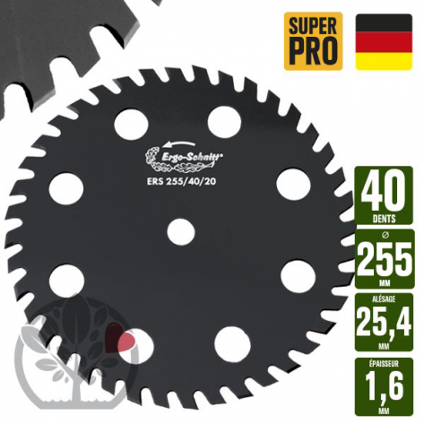 Lame d&eacute;broussailleuse 40 dents &Oslash; 255 Al. 25,4 mm. 8 a&eacute;rations. Ergo-Schnitt
